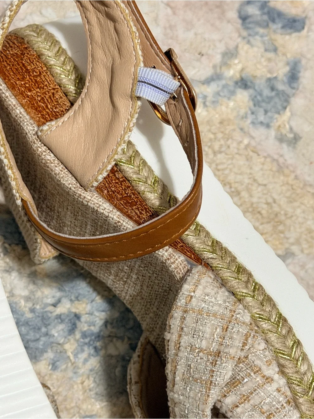 Beige Knot Espadrille Wedge Sandals - Women size small 6.5